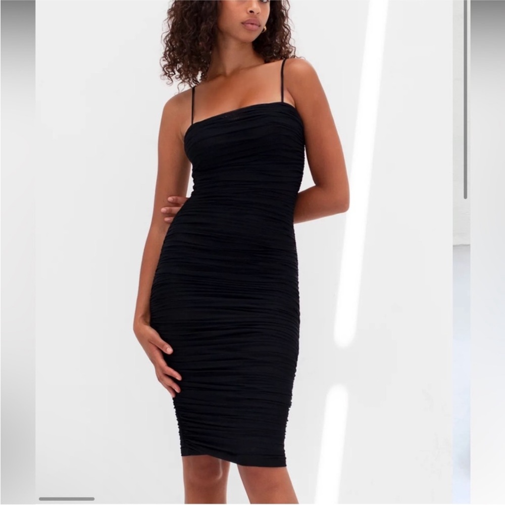 Aritzia Babaton ruched black dress